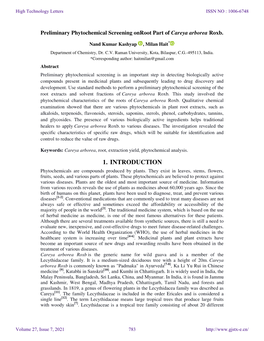 Preliminary Phytochemical Screening on Root Part of Careya