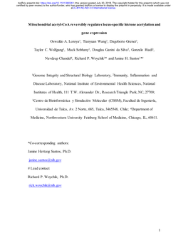 Mitochondrial Acetyl-Coa Reversibly Regulates Locus-Specific Histone Acetylation And