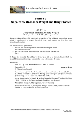 Napoleonic Ordnance Weight and Range Tables