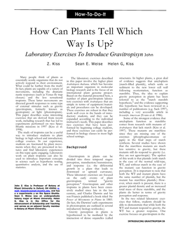 How Can Plants Tell Which Way Is Up? Laboratory Exercises to Introduce Gravitropisyn John