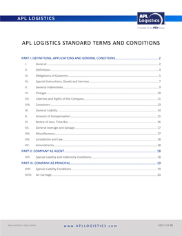 Apl Logistics Standard Terms and Conditions