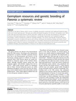 Paeonia: a Systematic Review Yong Yang1,2,3,4,Miaosun1,2,3,4, Shanshan Li1,5, Qihang Chen2,3,4, Jaime A