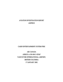 Aviation Investigation Report A02p0010 Cabin