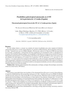 Pteridoflora Paleotropical Amenazada En El SW De La Provincia De a Coruña (España)