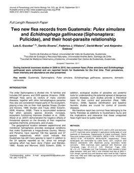 Pulex Simulans and Echidnophaga Gallinacea (Siphonaptera: Pulicidae), and Their Host-Parasite Relationship