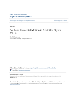 Soul and Elemental Motion in Aristotle's &lt;I&gt;Physics&lt;/I&gt; VIII 4