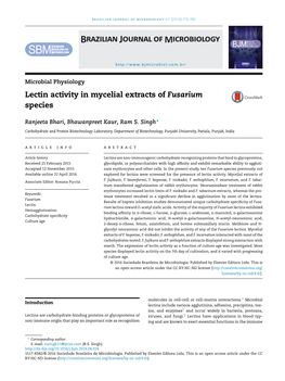 Lectin Activity in Mycelial Extracts of Fusarium Species