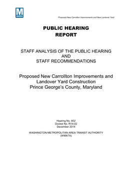 PUBLIC HEARING REPORT Proposed New Carrollton
