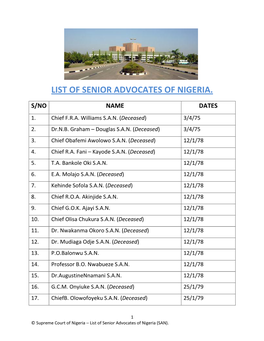 List of Senior Advocates of Nigeria