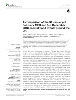 A Comparison of the 31 January–1 February 1953 and 5–6 December 2013 Coastal ﬂood Events Around the UK