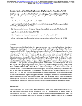 Characterization of Wnt Signaling Genes in Diaphorina Citri