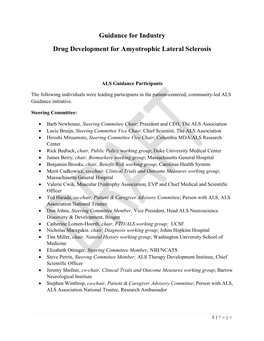 Guidance for Industry Drug Development for Amyotrophic Lateral Sclerosis