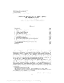 Integral Motives and Special Values of Zeta Functions