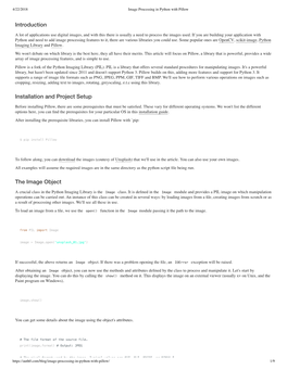 Introduction Installation and Project Setup the Image Object