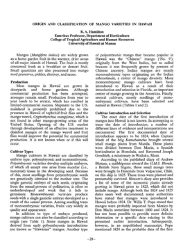 Origin and Classification of Mango Varieties in Hawaii