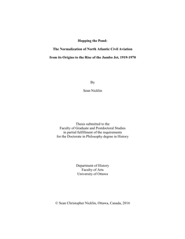 The Normalization of North Atlantic Civil Aviation from Its Origins to the Rise of the Jumbo Jet, 1919-1970