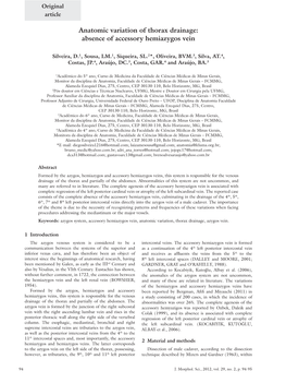 Anatomic Variation of Thorax Drainage: Absence of Accessory Hemiazygos Vein