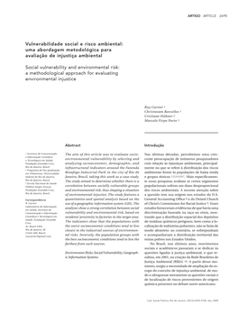 Vulnerabilidade Social E Risco Ambiental: Uma Abordagem Metodológica Para Avaliação De Injustiça Ambiental