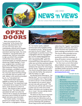 OPEN DOORS Were You Present for the “Reopening” of the Grants Pass Seventh-Day Adventist Church on June 13? If You Were, You 70