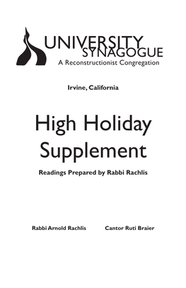 High Holiday Supplement Readings Prepared by Rabbi Rachlis
