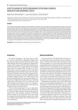 A KEY to LARVAE of SPECIES BELONGING to the GENUS DIAMESA from ALPS and APENNINES (ITALY) BRUNO ROSSARO1,* and VALERIA LENCIONI2