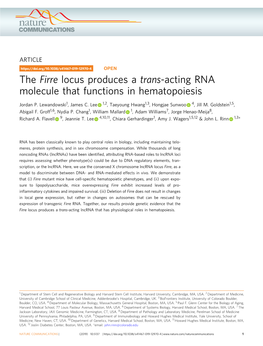 The Firre Locus Produces a Trans-Acting RNA Molecule That Functions in Hematopoiesis