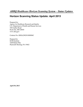 AHRQ Healthcare Horizon Scanning System – Status Updates