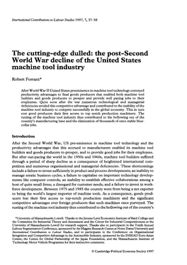 The Post-Second World War Decline of the United States Machine Tool Industry