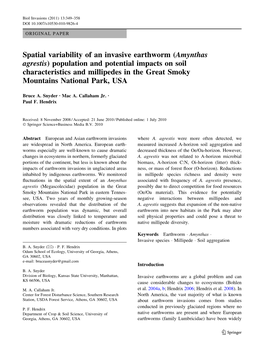 Spatial Variability of an Invasive Earthworm (Amynthas Agrestis)