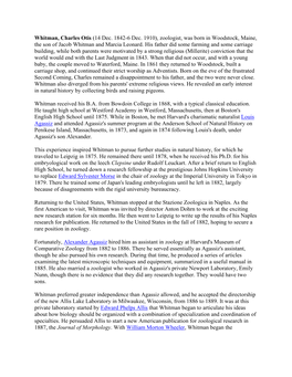 Whitman, Charles Otis (14 Dec. 1842-6 Dec. 1910), Zoologist, Was Born in Woodstock, Maine, the Son of Jacob Whitman and Marcia Leonard