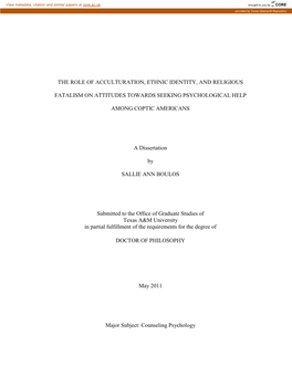 The Role of Acculturation, Ethnic Identity, and Religious