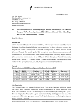 Wandering Skipper Survey Report