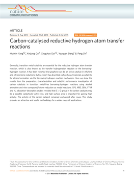 Carbon-Catalysed Reductive Hydrogen Atom Transfer Reactions