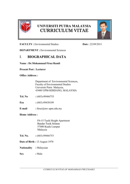 Universiti Putra Malaysia Curriculum Vitae