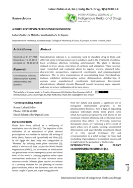 International Journal of Indigenous Herbs and Drugs Lahari Sidde Et Al
