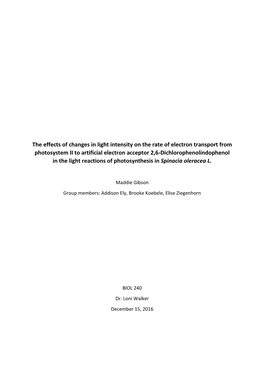 The Effects of Changes in Light Intensity on the Rate of Electron Transport