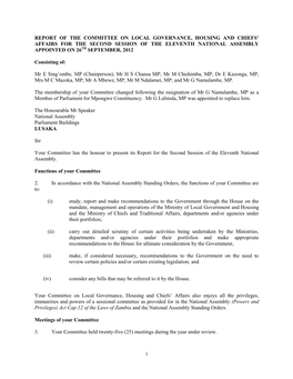 Report of the Committee on Local Governance, Housing and Chiefs’ Affairs for the Second Session of the Eleventh National Assembly Appointed on 26Th September, 2012