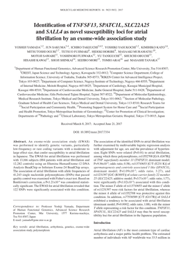 Identification of TNFSF13, SPATC1L, SLC22A25 and SALL4 As Novel Susceptibility Loci for Atrial Fibrillation by an Exome‑Wide Association Study