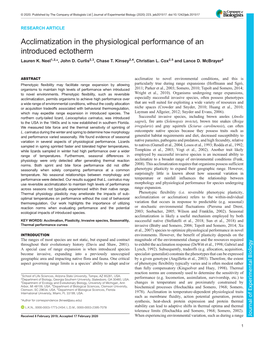 Acclimatization in the Physiological Performance of an Introduced Ectotherm Lauren K