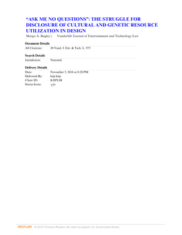 “ASK ME NO QUESTIONS”: the STRUGGLE for DISCLOSURE of CULTURAL and GENETIC RESOURCE UTILIZATION in DESIGN Margo A