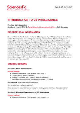 Introduction to U.S. Intelligence