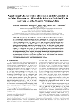 Geochemical Characteristics of Selenium and Its Correlation to Other Elements and Minerals in Selenium-Enriched Rocks in Ziyang County, Shaanxi Province, China