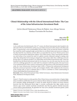 China's Relationship with the Liberal International Order: the Case of The