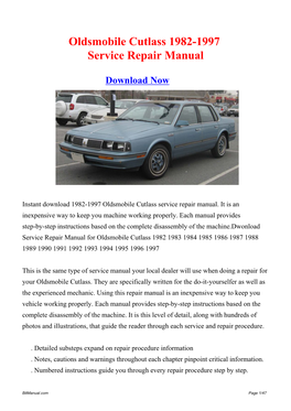 Oldsmobile Cutlass 1982-1997 Workshop Manual