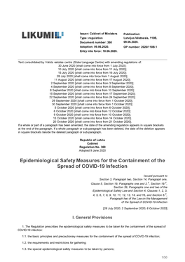 Epidemiological Safety Measures for the Containment of the Spread of COVID-19 Infection