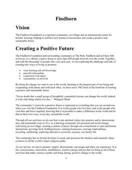 Findhorn Vision Creating a Positive Future