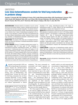 Low-Dose Betamethasone-Acetate for Fetal Lung Maturation in Preterm Sheep Augusto F