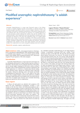 Modified Anatrophic Nephrolithotomy “A Salalah Experience”