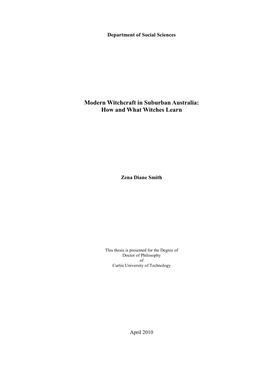 Modern Witchcraft in Suburban Australia: How and What Witches Learn