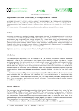 Argostemma Cordatum (Rubiaceae), a New Species from Vietnam